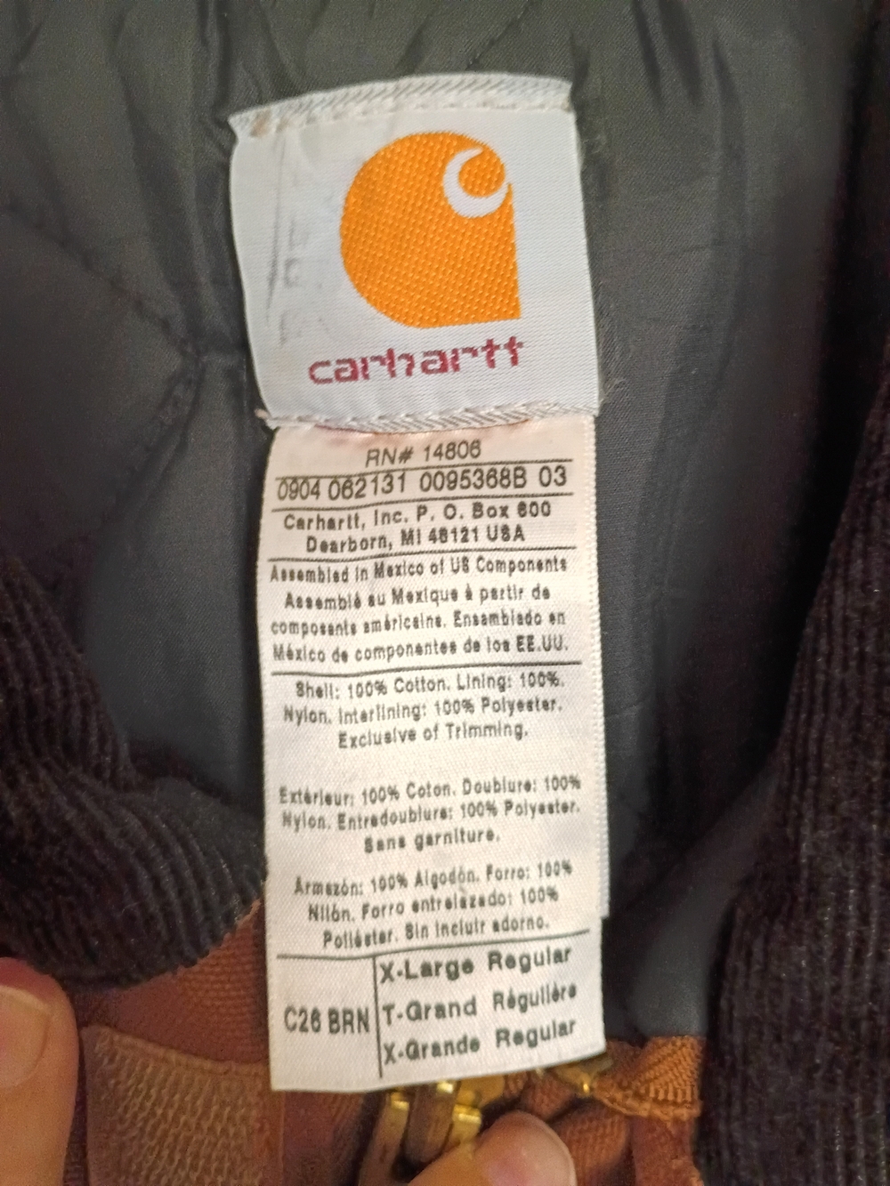 Carhartt Brown Work Duck Jacket with Black Corduroy Collar (Loose Fit) - Picture 6 of 7